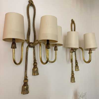 sconces lamps pair gilded bronze brass knot rope valenti spain 1980 1970