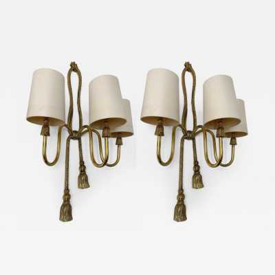 sconces lamps pair gilded bronze brass knot rope valenti spain 1980 1970