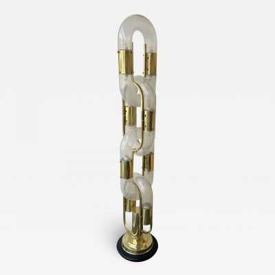 Chain floor lamp in brass and Murano glass. Aldo Nason for Mazzega. Italy 1970. in the style of Venini, Vistosi, La Murrina, Seguso, Carlo Nason, Poliarte, Esperia, Angelo Brotto, Stilnovo, Arteluce, Arredoluce, Artemide, Pierre Cardin, Lumi, Luci, Raak, Angelo Lelii, Francesco Bocola, Superstudio , Enrico Tronconi. chandelier lamps chrome metal stainless steel mid-century modern space age 1980