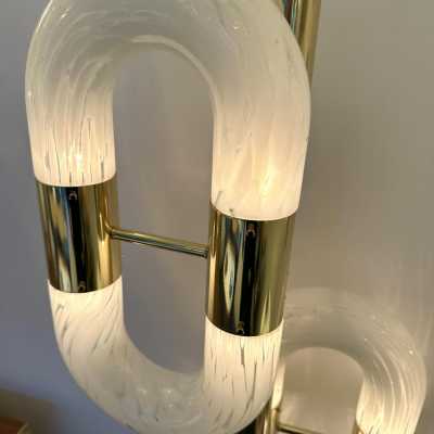 Chain floor lamp in brass and Murano glass. Aldo Nason for Mazzega. Italy 1970. in the style of Venini, Vistosi, La Murrina, Hollywood Regency, Poliarte, Stilnovo, Arteluce, Artemide, Esperia, Veronese. wall lamps chandelier mid-century modern space age metal chrome stainless steel 1980