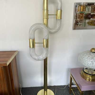 Chain floor lamp in brass and Murano glass. Aldo Nason for Mazzega. Italy 1970. in the style of Venini, Vistosi, La Murrina, Hollywood Regency, Poliarte, Stilnovo, Arteluce, Artemide, Esperia, Veronese. wall lamps chandelier mid-century modern space age metal chrome stainless steel 1980