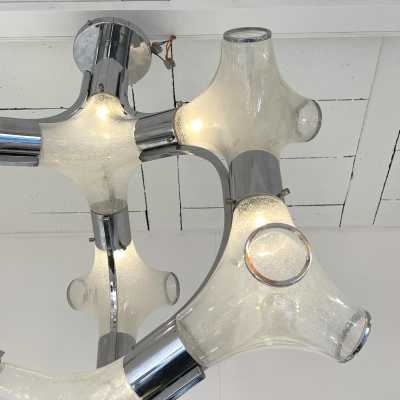 Chandelier or suspension in bubbled Murano glass and chromed metal by Aldo Nason for Mazzega. Italy 1970 carlo nason venini vistosi la murrina brass stainless steel wall lamps