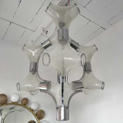 Chandelier or suspension in bubbled Murano glass and chromed metal by Aldo Nason for Mazzega. Italy 1970 carlo nason venini vistosi la murrina brass stainless steel wall lamps