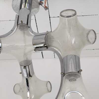 Chandelier or suspension in bubbled Murano glass and chromed metal by Aldo Nason for Mazzega. Italy 1970 carlo nason venini vistosi la murrina brass stainless steel wall lamps
