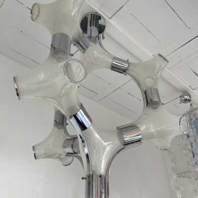 Chandelier or suspension in bubbled Murano glass and chromed metal by Aldo Nason for Mazzega. Italy 1970 carlo nason venini vistosi la murrina brass stainless steel wall lamps