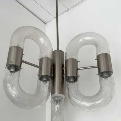 Mario Bellini, Harvey Guzzini, Luigi Massoni, Martinelli, Pierre Luster or Chain ring suspension in Murano glass and silver nickel-plated brass by Aldo Nason for Mazzega. Italy 1970. in the style of Venini, Veronese, La Murrina, Carlo Nason, Stilnovo, Joe Colombo, Arteluce, Arredoluce, Lumi, Luci, Rggiani, Sciolari, Werner Pantone, Luigi Colani, Raak, Angelo Lelii, Angelo Brotto, Esperia, Enrico Tronconi, Cardin, brass wall lamps mid-century modern space age chome metal