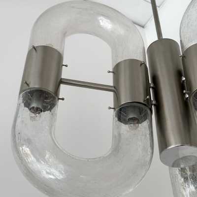 Mario Bellini, Harvey Guzzini, Luigi Massoni, Martinelli, Pierre Luster or Chain ring suspension in Murano glass and silver nickel-plated brass by Aldo Nason for Mazzega. Italy 1970. in the style of Venini, Veronese, La Murrina, Carlo Nason, Stilnovo, Joe Colombo, Arteluce, Arredoluce, Lumi, Luci, Rggiani, Sciolari, Werner Pantone, Luigi Colani, Raak, Angelo Lelii, Angelo Brotto, Esperia, Enrico Tronconi, Cardin, brass wall lamps mid-century modern space age chome metal