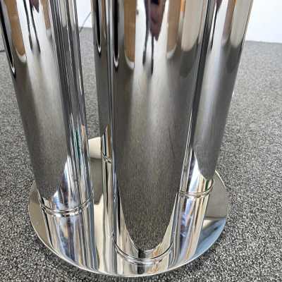 Chain Floor Lamp in Chrome Metal and Murano Glass. Aldo Nason for Mazzega. Italy 1970. in the style of Venini, La Murrina, Seguso, Carlo Nason, Poliarte, Esperia, Angelo Brotto, Stilnovo, Arteluce, Arredoluce, Artemide, Pierre Cardin, Lumi, Luci, Raak, Angelo Lelii, Francesco Bocola, Superstudio, Enrico Tronconi, Mario Bellini, Harvey Guzzini, Luigi Massoni, Martinelli, Fabio Lenci, Gio Ponti. mid-century brass stainless steel chandelier wall lights