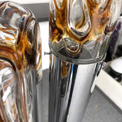Chain Floor Lamp in Chrome Metal and Murano Glass. Aldo Nason for Mazzega. Italy 1970. in the style of Venini, La Murrina, Seguso, Carlo Nason, Poliarte, Esperia, Angelo Brotto, Stilnovo, Arteluce, Arredoluce, Artemide, Pierre Cardin, Lumi, Luci, Raak, Angelo Lelii, Francesco Bocola, Superstudio, Enrico Tronconi, Mario Bellini, Harvey Guzzini, Luigi Massoni, Martinelli, Fabio Lenci, Gio Ponti. Mid-Century Modern Space Age Brass Chandelier Lamps