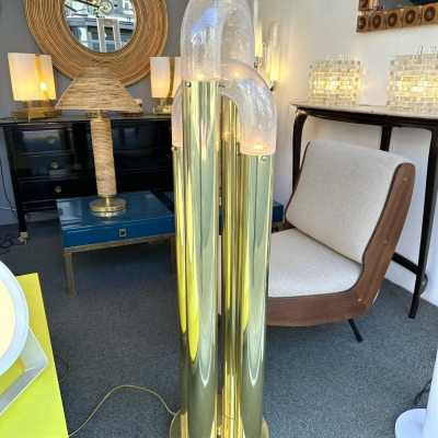 Pair of Chain floor lamp in brass and Murano glass. Aldo Nason for Mazzega. Italy 1970. in the style of Venini, Vistosi, La Murrina, Seguso, Carlo Nason, Poliarte, Esperia, Angelo Brotto, Stilnovo, Arteluce, Arredoluce, Artemide, Pierre Cardin, Lumi, Luci, Raak, Angelo Lelii, Francesco Bocola, Superstudio , Enrico Tronconi chandelier lamps chrome metal stainless steel 1980