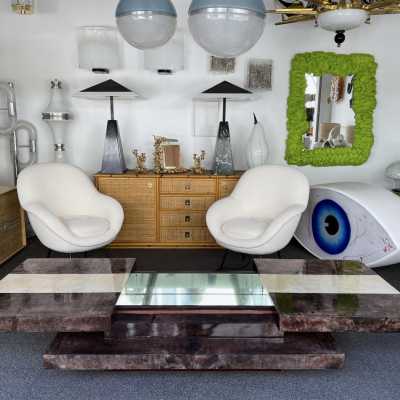 Parchment goatskin bar coffee table by Aldo Tura. Italy 1970 wood mirror Renato Zevi, Romeo Rega, Maison Jansen, Willy Rizzo, Mario Sabot, Maison et Jardin Gallery, Dal Vera console side tables