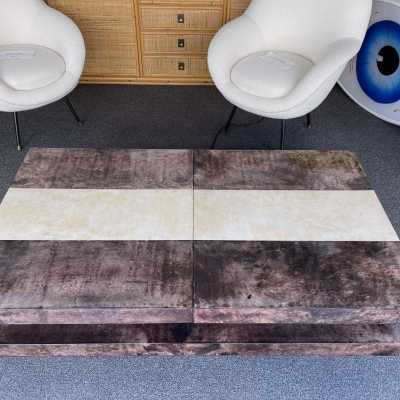 Parchment goatskin bar coffee table by Aldo Tura. Italy 1970 wood mirror Renato Zevi, Romeo Rega, Maison Jansen, Willy Rizzo, Mario Sabot, Maison et Jardin Gallery, Dal Vera console side tables