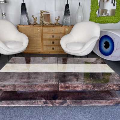 Parchment goatskin bar coffee table by Aldo Tura. Italy 1970 wood mirror Renato Zevi, Romeo Rega, Maison Jansen, Willy Rizzo, Mario Sabot, Maison et Jardin Gallery, Dal Vera console side tables