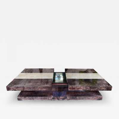 Parchment goatskin bar coffee table by Aldo Tura. Italy 1970 wood mirror Renato Zevi, Romeo Rega, Maison Jansen, Willy Rizzo, Mario Sabot, Maison et Jardin Gallery, Dal Vera console side tables