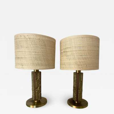 Pair of brass and wood sculpture lamps by Angelo Brotto for Esperia. Italy 1970. Pretty lampshades in raffia or rattan. in the style of Reggiani, Sciolari, Francesco Buzzi Ceriani, Stilnovo, Aldo Carlo Nason for Mazzega, Venini, Vistosi, La Murrina, Toni Zuccheri, Fontana Arte, Artemide, Arteluce, Arredoluce, Luigi Caccia Dominioni. floor lamp wall gilt bronze mid-century modern sculpture