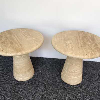 tables side tables pair nightstands travertine marble italy angelo mangiarotti 1970 1980