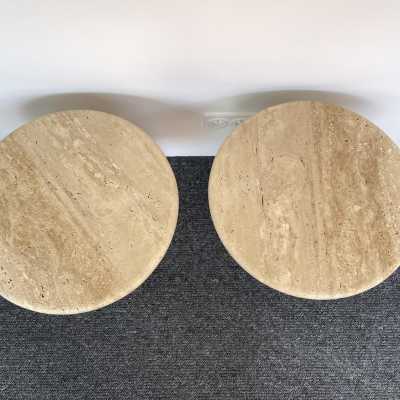 tables side tables pair nightstands travertine marble italy angelo mangiarotti 1970 1980