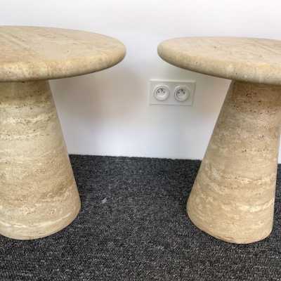 tables side tables pair nightstands travertine marble italy angelo mangiarotti 1970 1980