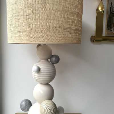 Pair of ceramic Cone table lamps by Antonio Cagianelli. Italy 2022. Contemporary work, limited edition of 10 copies. Pretty rattan raffia lampshades. Artist preserved in the permanent collections of the Museum of Decorative Arts in Paris. floor lamp chandelier mid-century modern terracotta brass contemporary art artist