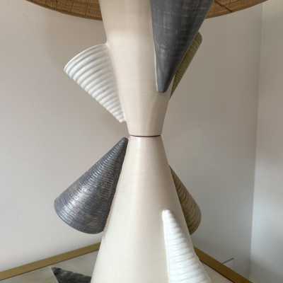 Pair of ceramic Cone table lamps by Antonio Cagianelli. Italy 2022. Contemporary work, limited edition of 10 copies. Pretty rattan raffia lampshades. Artist preserved in the permanent collections of the Museum of Decorative Arts in Paris. floor lamp chandelier mid-century modern terracotta brass contemporary art artist