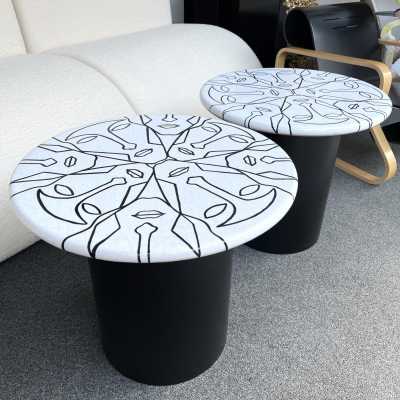 tables pedestal side tables ceramic metal face antonio cagianelli italy contemporary