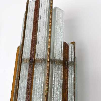 sconces lamp pair wrought iron gilded glass brutalist longobard poliarte italy 1970 biancardi jordan