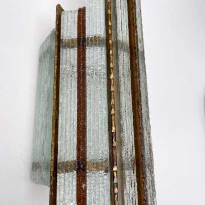 sconces lamp pair wrought iron gilded glass brutalist longobard poliarte italy 1970 biancardi jordan