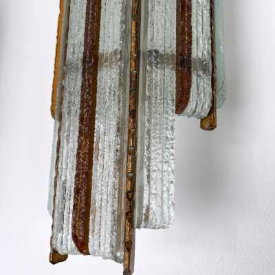 sconces lamp pair wrought iron gilded glass brutalist longobard poliarte italy 1970 biancardi jordan