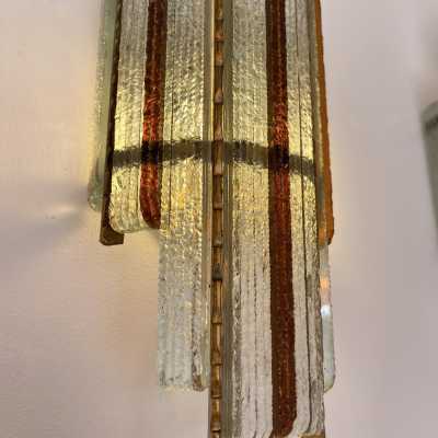 sconces lamp pair wrought iron gilded glass brutalist longobard poliarte italy 1970 biancardi jordan