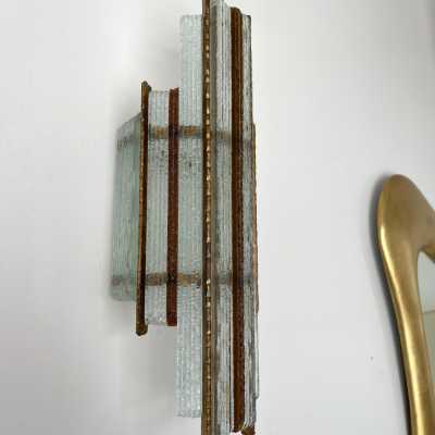 sconces lamp pair wrought iron gilded glass brutalist longobard poliarte italy 1970 biancardi jordan