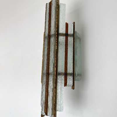 sconces lamp pair wrought iron gilded glass brutalist longobard poliarte italy 1970 biancardi jordan