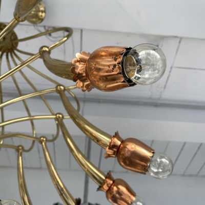 chandelier suspension brass flowers copper italy 1950 1960