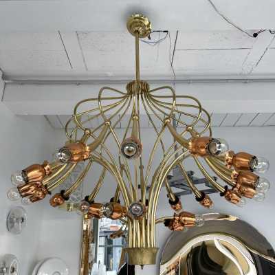 chandelier suspension brass flowers copper italy 1950 1960