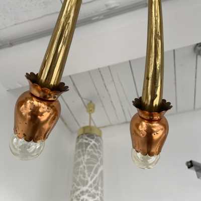 chandelier suspension brass flowers copper italy 1950 1960