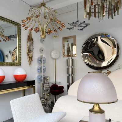 chandelier suspension brass flowers copper italy 1950 1960