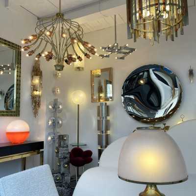 chandelier suspension brass flowers copper italy 1950 1960
