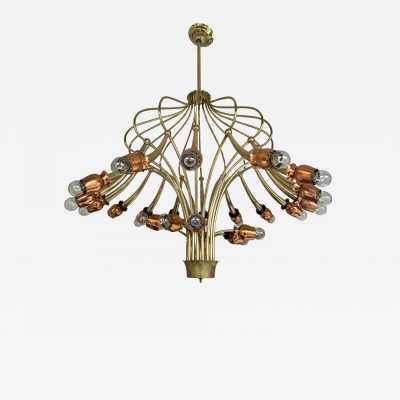 chandelier suspension brass flowers copper italy 1950 1960