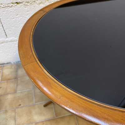pedestal coffee table wood black opaline glass cesare lacca italy 1960 1950