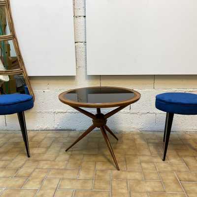 pedestal coffee table wood black opaline glass cesare lacca italy 1960 1950
