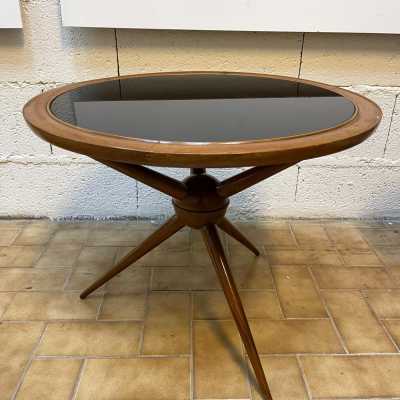 pedestal coffee table wood black opaline glass cesare lacca italy 1960 1950