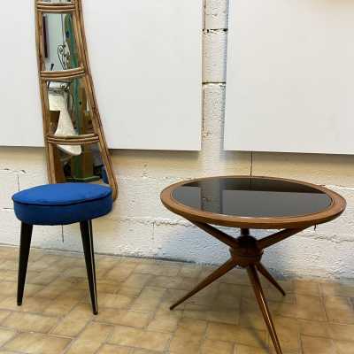 pedestal coffee table wood black opaline glass cesare lacca italy 1960 1950