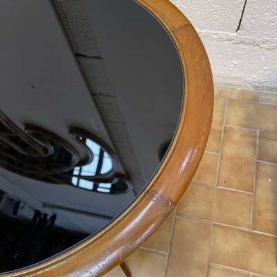 pedestal coffee table wood black opaline glass cesare lacca italy 1960 1950