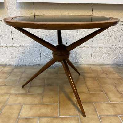 pedestal coffee table wood black opaline glass cesare lacca italy 1960 1950