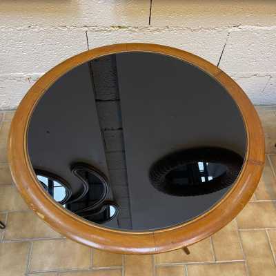 pedestal coffee table wood black opaline glass cesare lacca italy 1960 1950