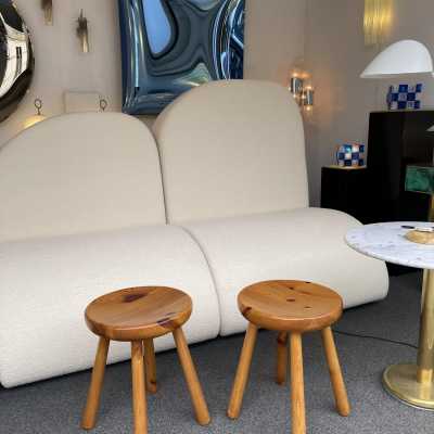 pair charlotte perriand les arcs pine wood stools 1950 1960