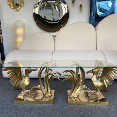 gilt bronze coffee table Christian Techoueyres house jansen france 1970 pelican reed
