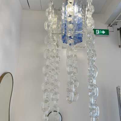 chandelier lamp suspension metal chain glass murano chrome mazzega fratelli toso italy 1970