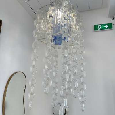 chandelier lamp suspension metal chain glass murano chrome mazzega fratelli toso italy 1970