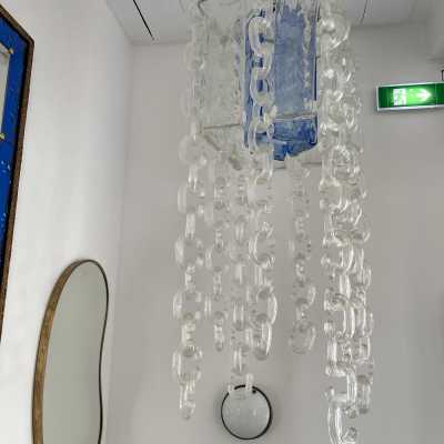 chandelier lamp suspension metal chain glass murano chrome mazzega fratelli toso italy 1970
