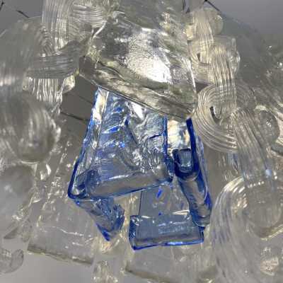 chandelier lamp suspension metal chain glass murano chrome mazzega fratelli toso italy 1970